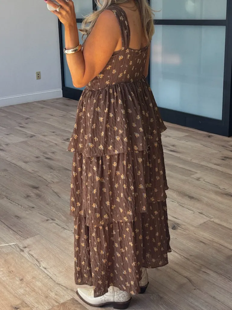 Serena Tiered Dress | Brown Floral