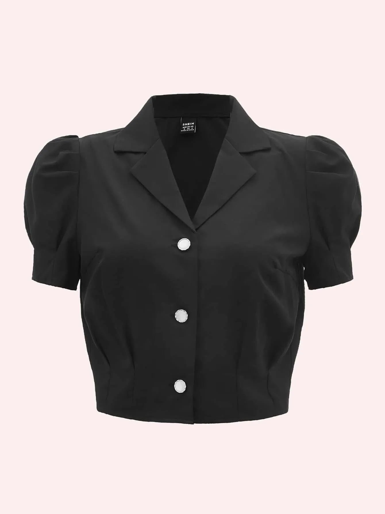 SHEIN MOD Lapel Collar Puff Sleeve Button Up Blouse