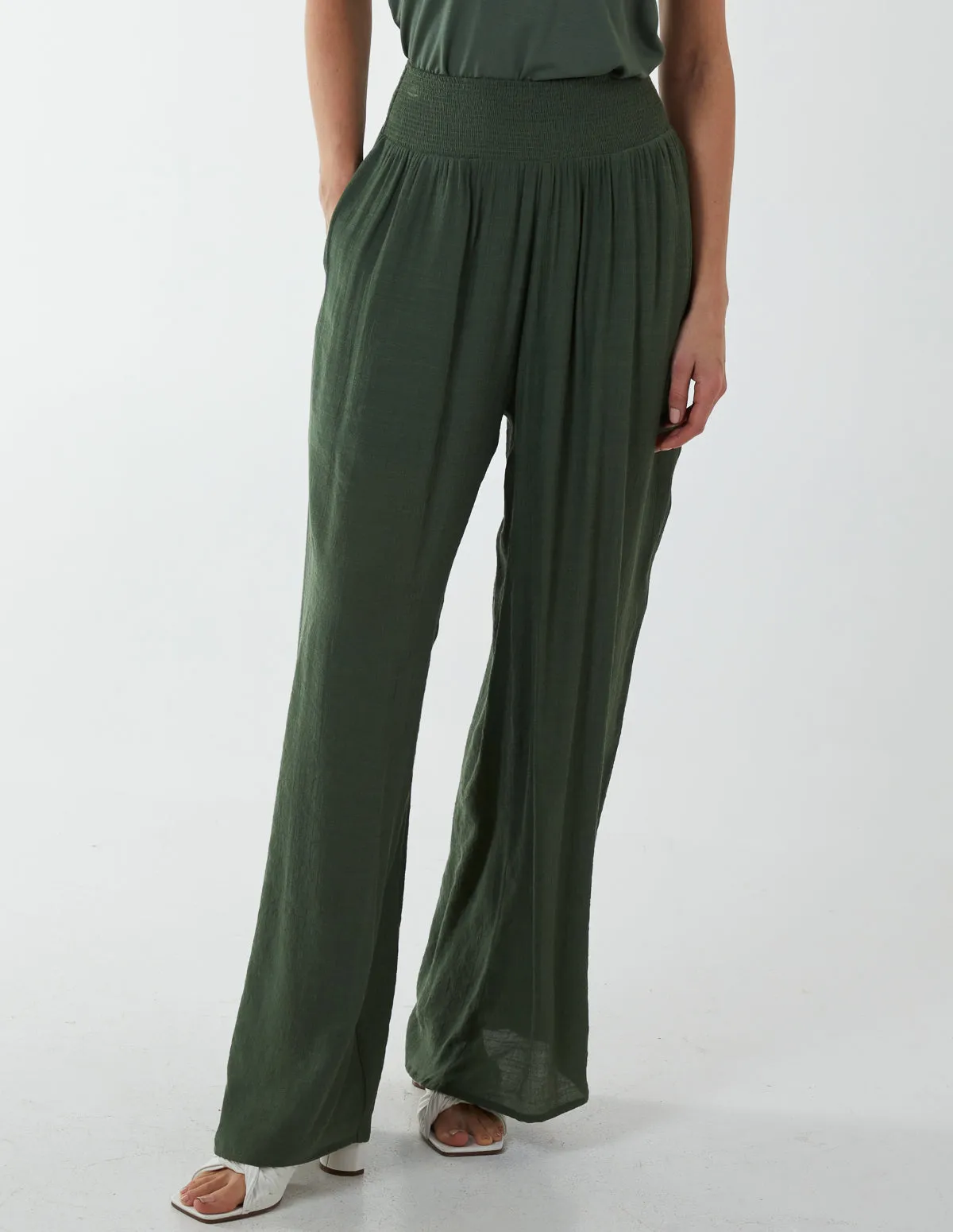 Shirring Waist Wide Leg Trouser
