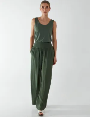 Shirring Waist Wide Leg Trouser