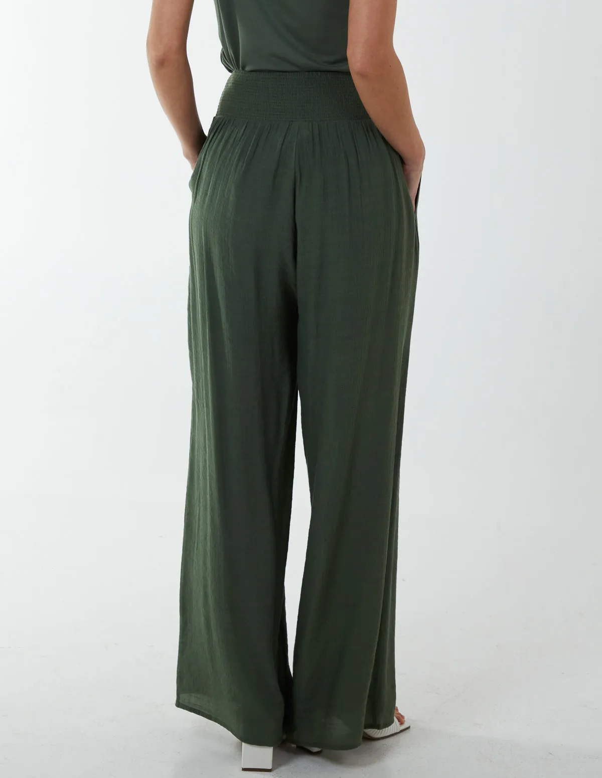 Shirring Waist Wide Leg Trouser