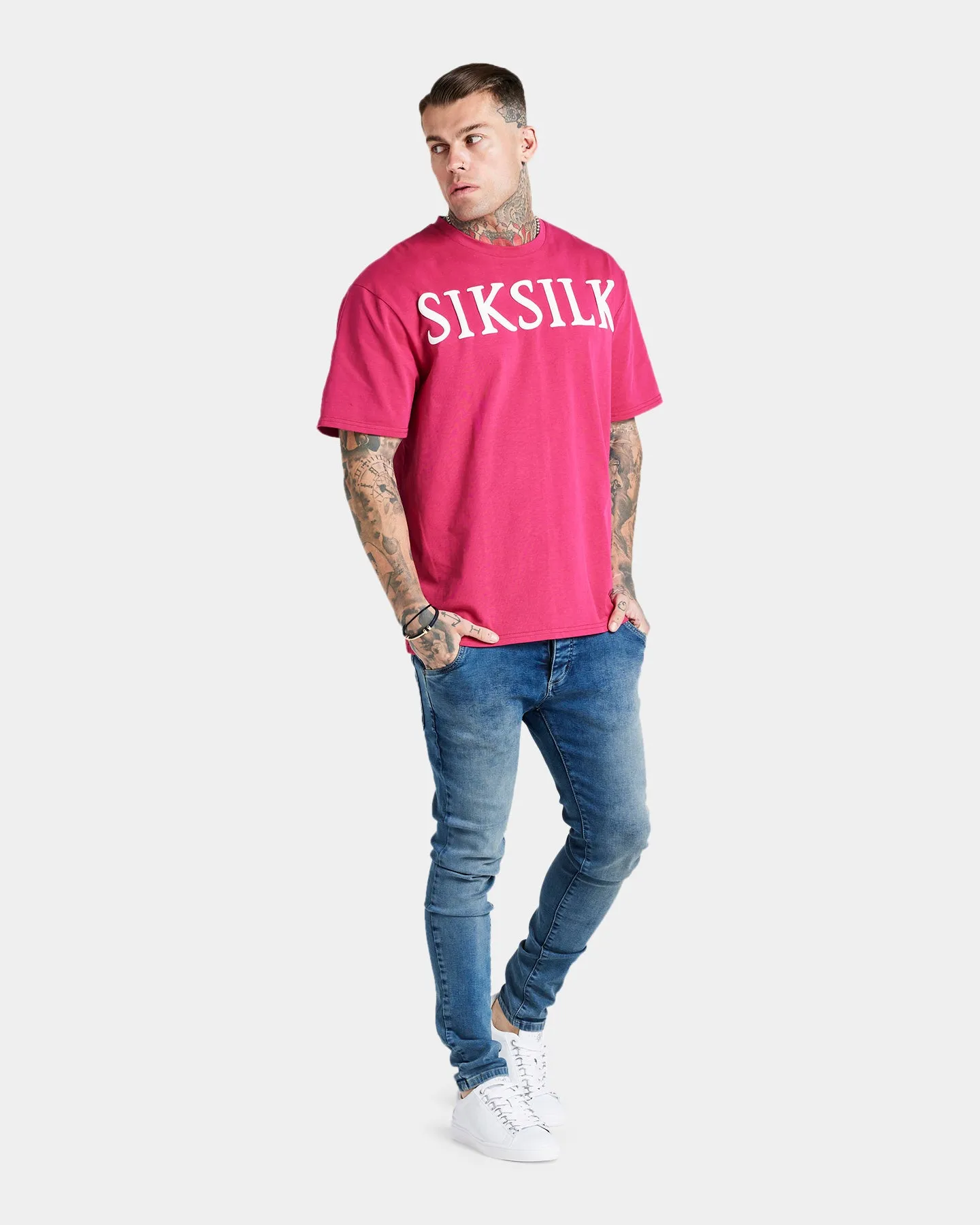 Sik Silk Drop Shoulder Relaxed Fit T-Shirt Pink