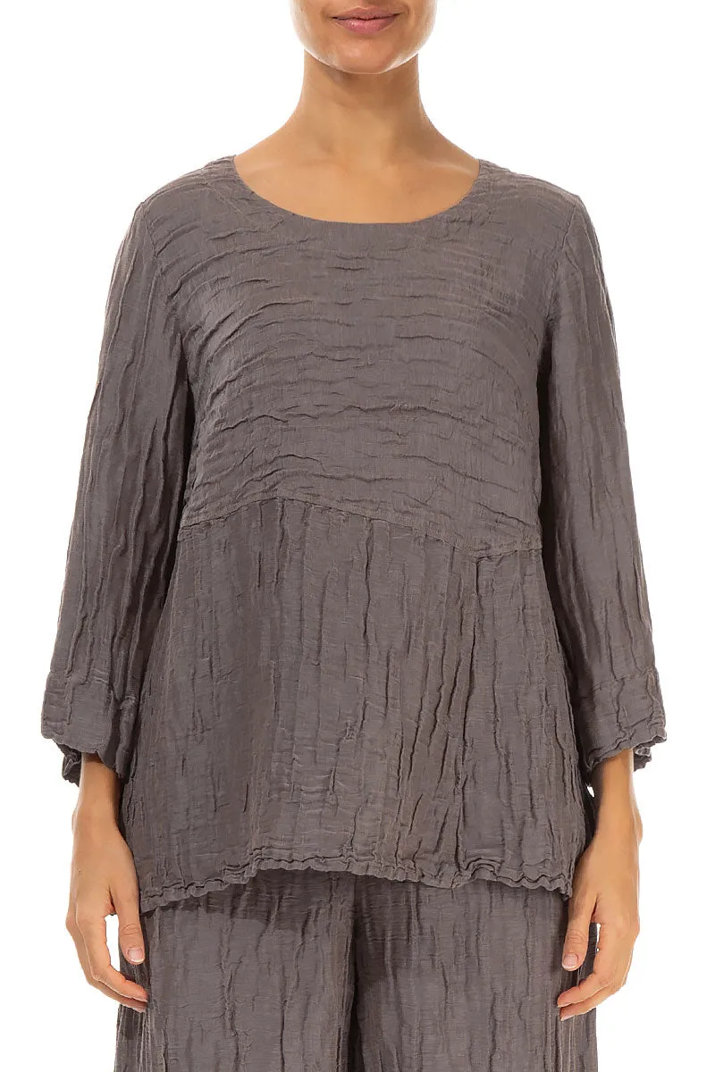 Soft-Shaped Truffle Crinkled Silk Linen Blouse