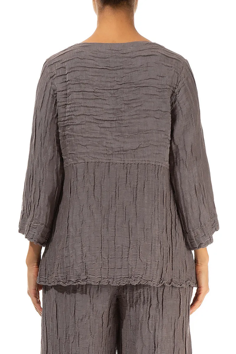Soft-Shaped Truffle Crinkled Silk Linen Blouse