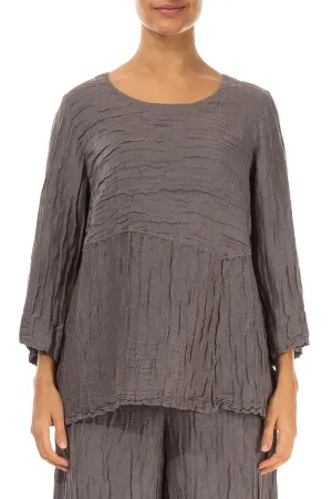 Soft-Shaped Truffle Crinkled Silk Linen Blouse