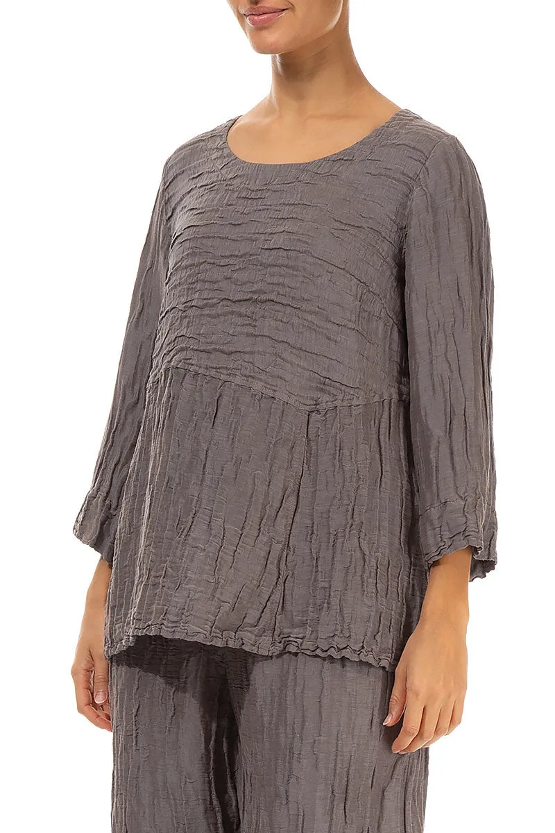 Soft-Shaped Truffle Crinkled Silk Linen Blouse