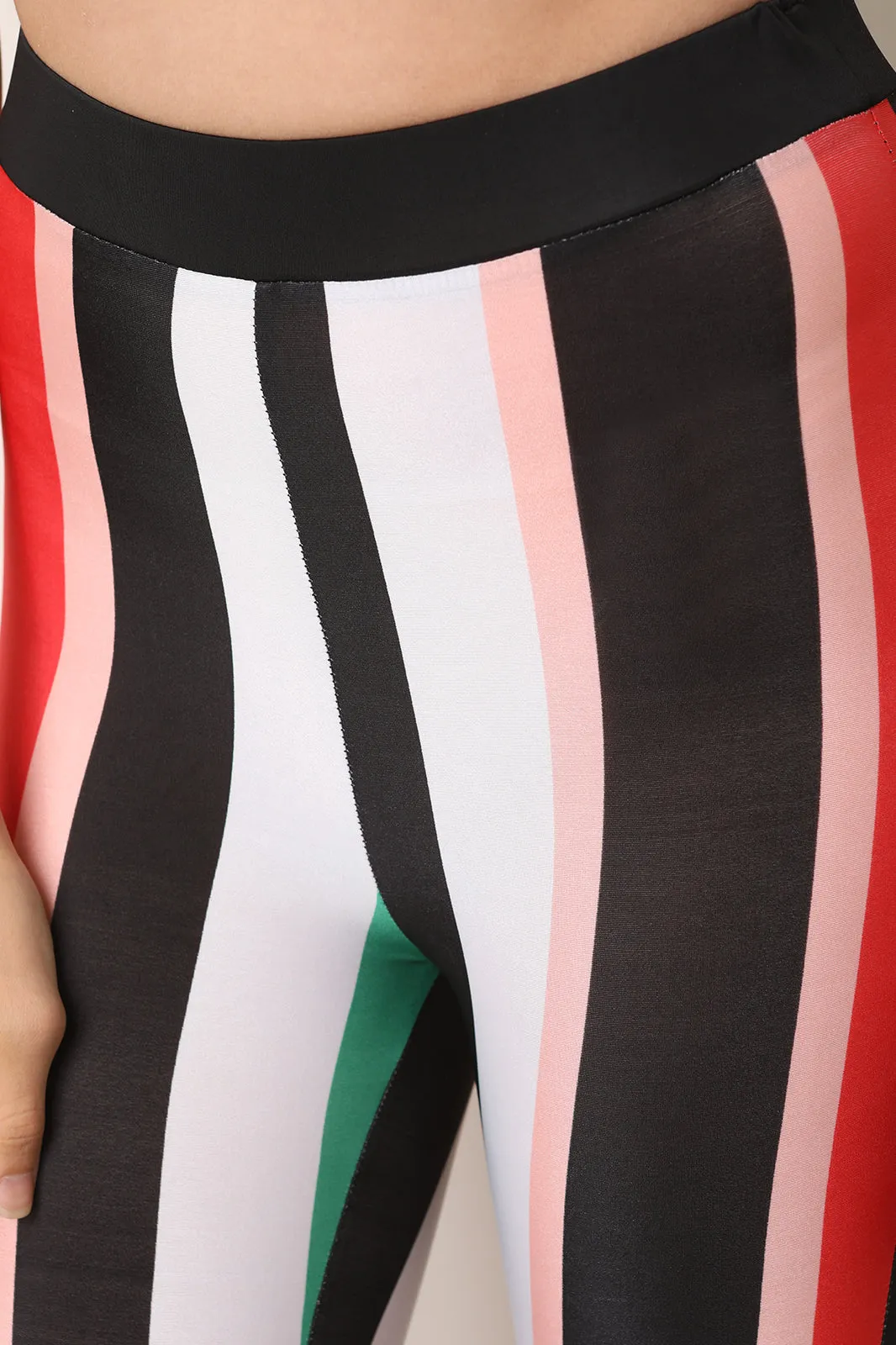 Striped Triangle Halter Top with Biker Shorts Set
