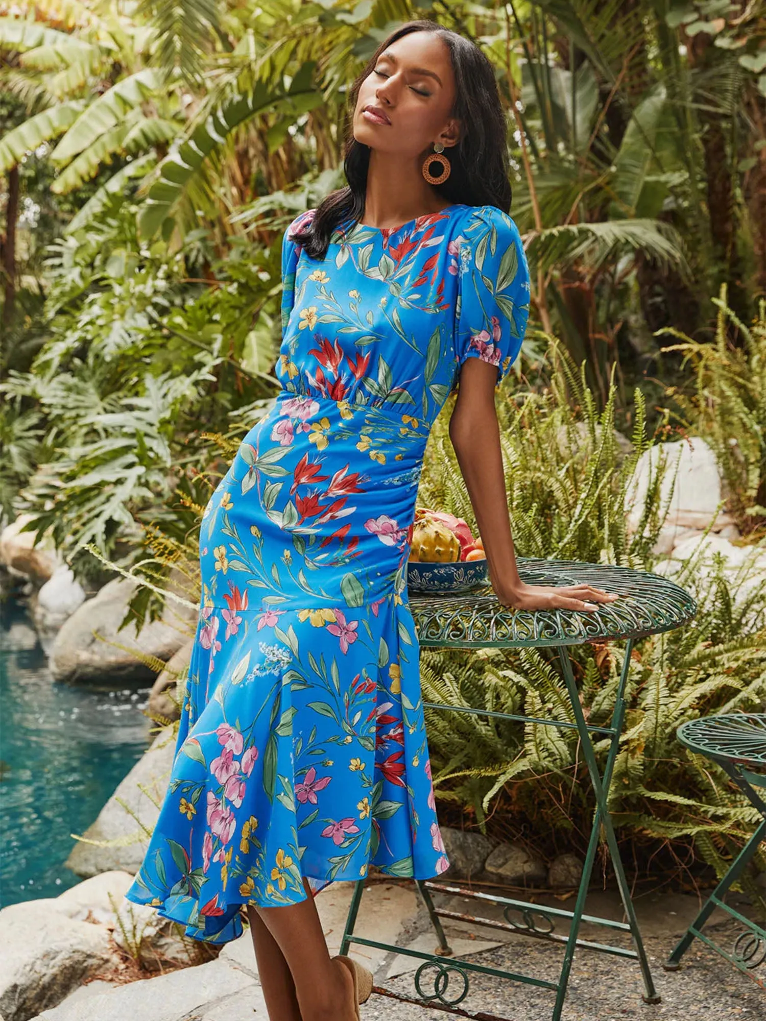 Sugarlips Short Sleeve Hanky Hem Floral Midi Dress - Brands We Love