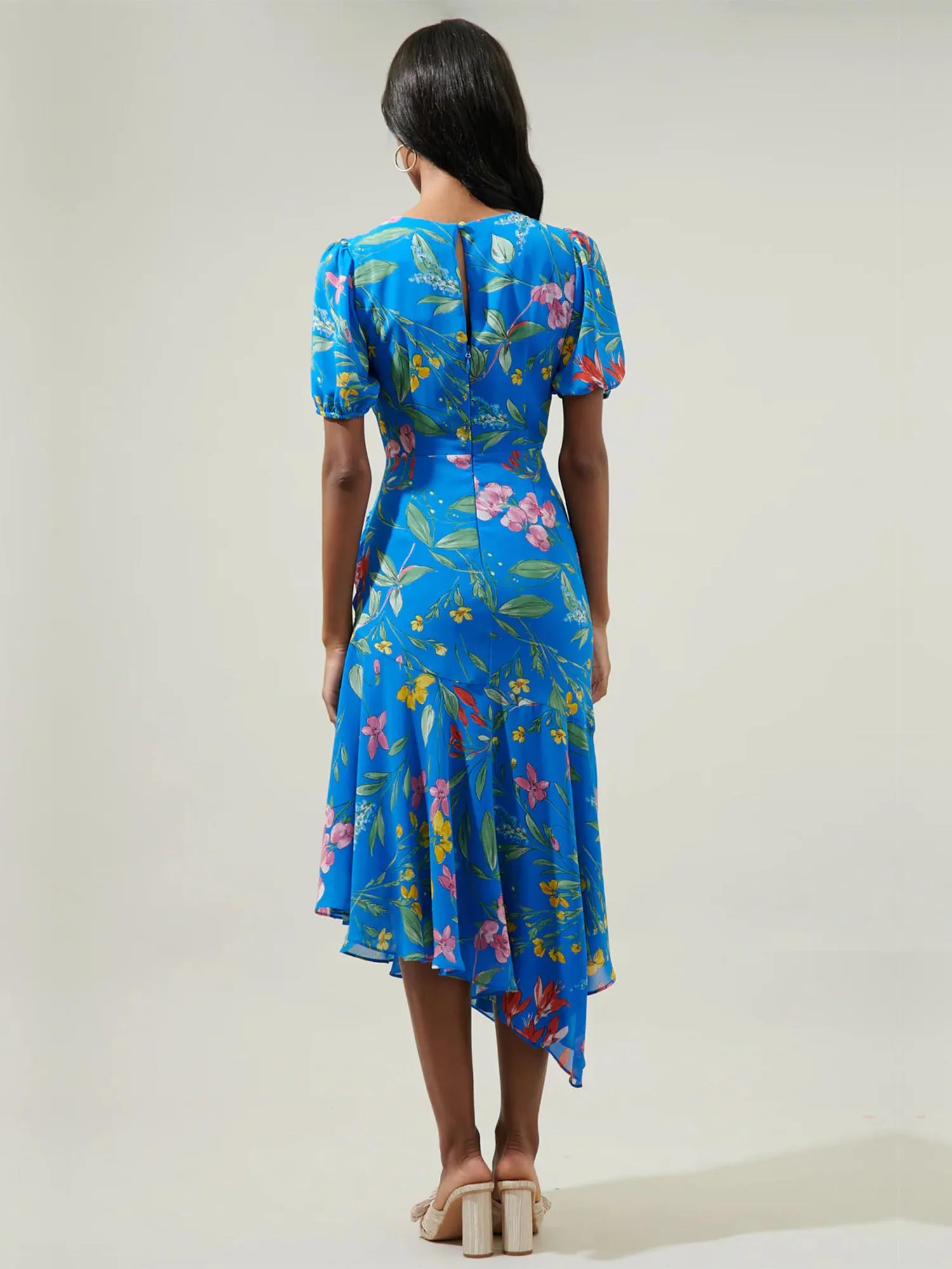 Sugarlips Short Sleeve Hanky Hem Floral Midi Dress - Brands We Love