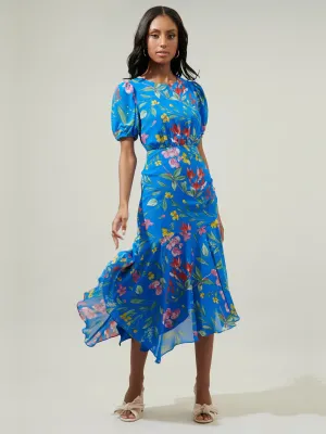 Sugarlips Short Sleeve Hanky Hem Floral Midi Dress - Brands We Love