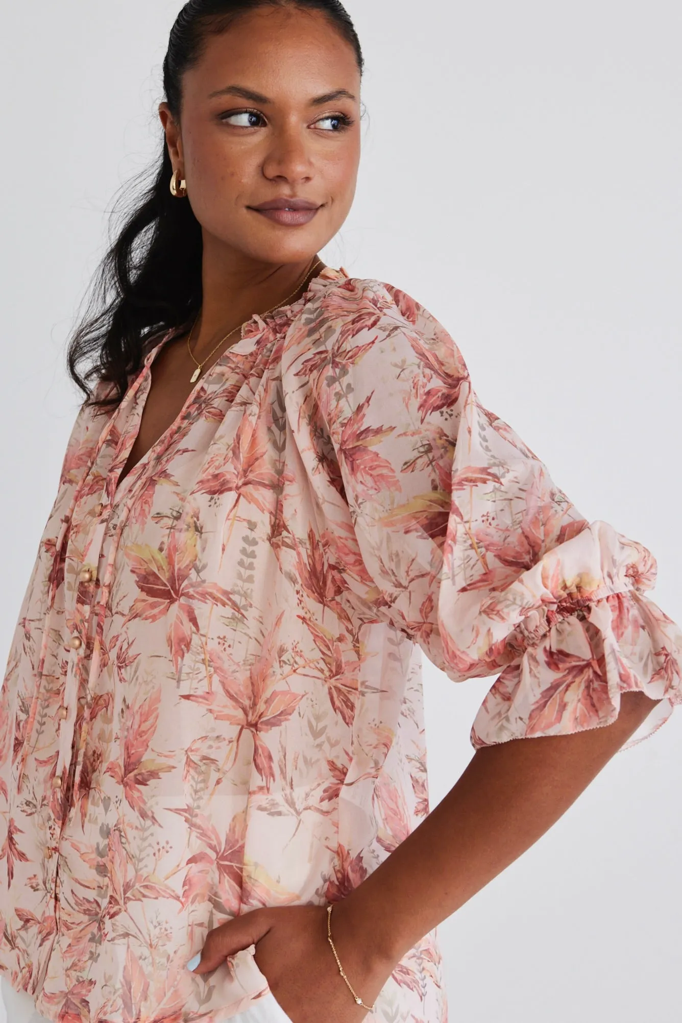 Surety Paradise Floral Button Through SS Blouse