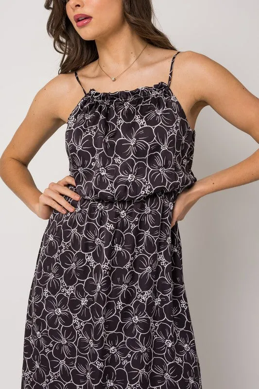 Tie Shoulder Floral Midi Dress