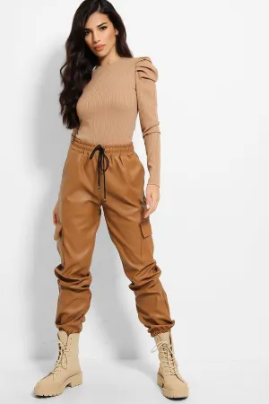 VEGAN LEATHER CAMEL CARGO JOGGERS