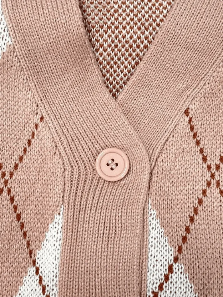 Wenkouban-Spring Casual Outfits Y2K Outfits V Neck Argyle Pattern Knit Cardigan