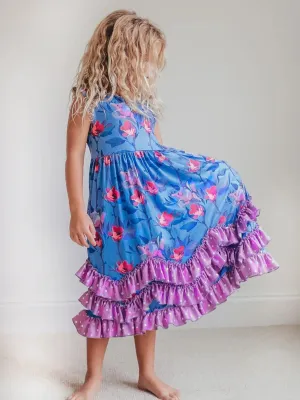 WH Kids Lavender Floral 3 Ruffle Dress